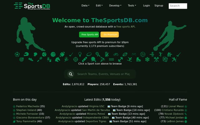Screenshot of thesportsdb.com