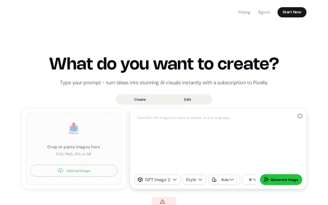 Screenshot of pixella.ai