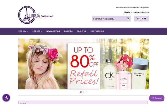 Screenshot of aurafragrance.com