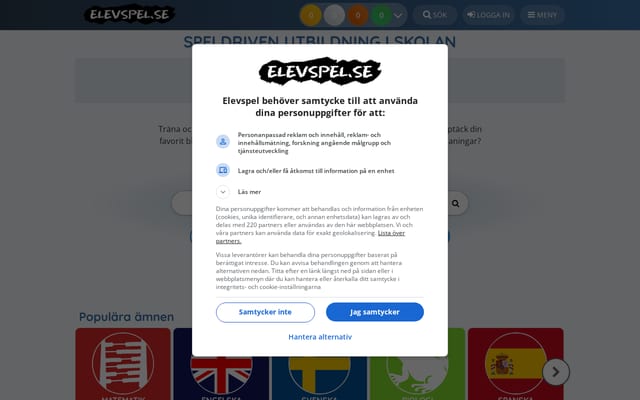 Screenshot of elevspel.se