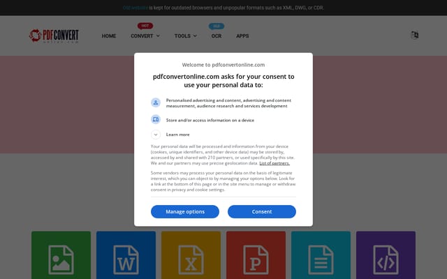 Screenshot of pdfconvertonline.com