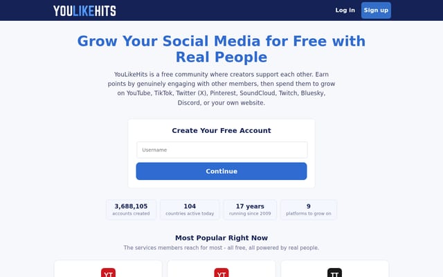 Screenshot of youlikehits.com