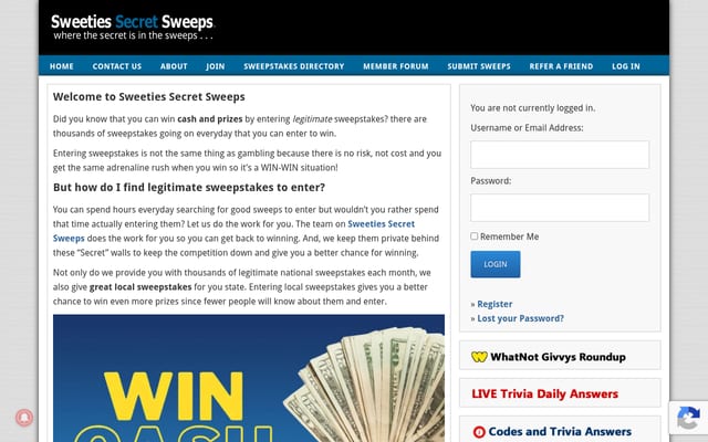 Screenshot of sweetiessecretsweeps.com