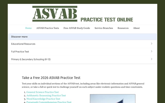 Screenshot of asvabpracticetestonline.com