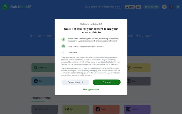 Screenshot of quickref.me