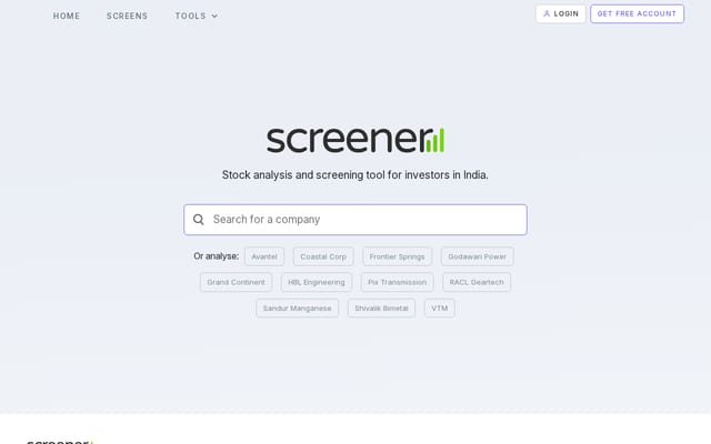 Screenshot of screener.in