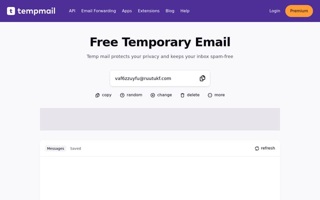 Screenshot of temp-mail.io
