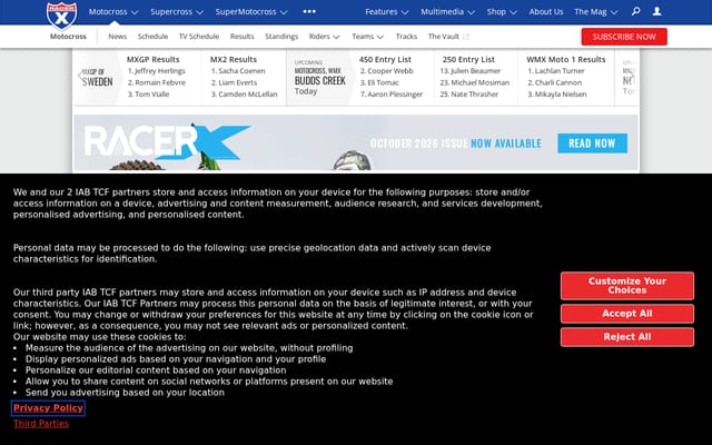 Screenshot of racerxill.com