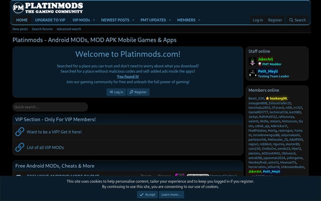 Screenshot of platinmods.com