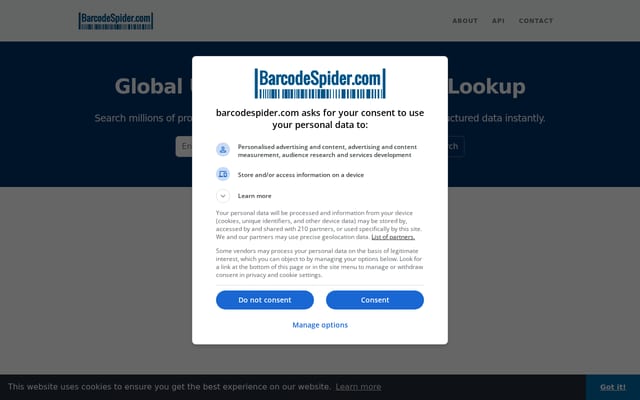 Screenshot of barcodespider.com