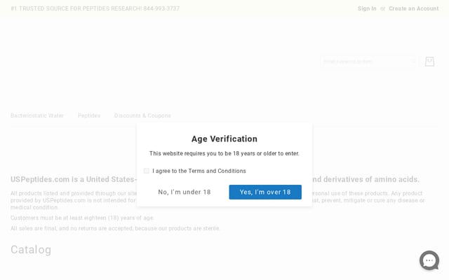 Screenshot of uspeptides.com