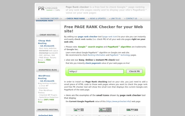 Screenshot of prchecker.info