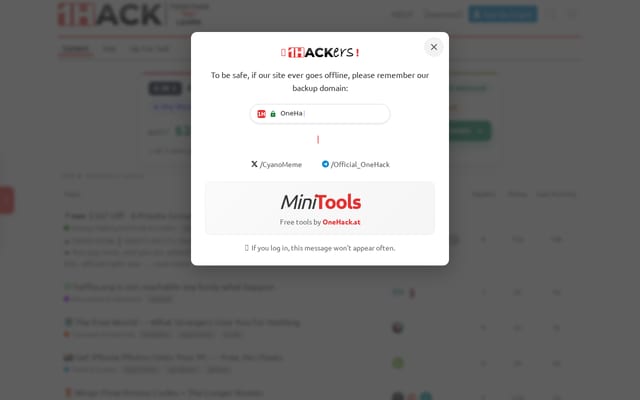 Screenshot of onehack.us