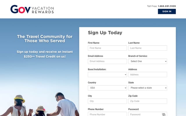Screenshot of govvacationrewards.com