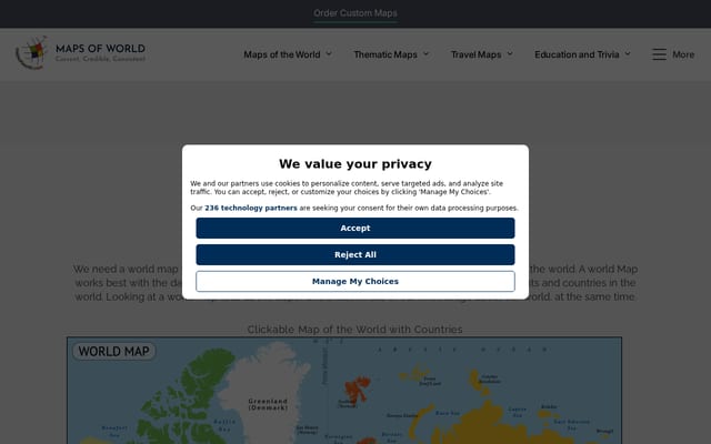 Screenshot of mapsofworld.com