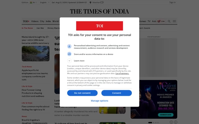 Screenshot of timesofindia.com