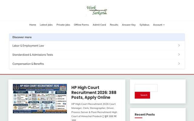 Screenshot of worksarkari.com