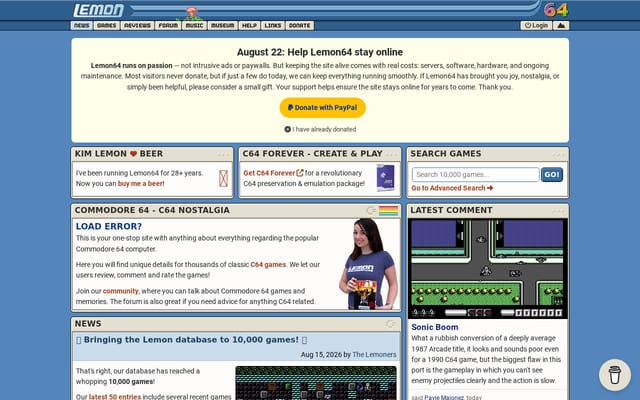 Screenshot of lemon64.com