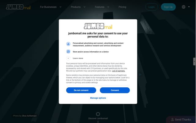 Screenshot of jumbomail.me
