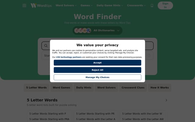 Screenshot of word.tips
