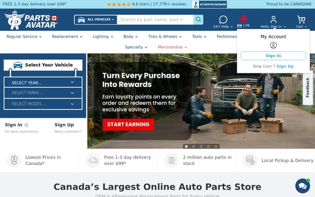 Screenshot of partsavatar.ca