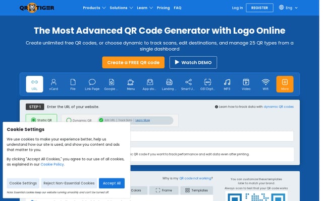 Screenshot of qrcode-tiger.com