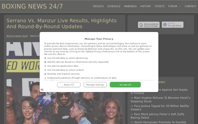 Screenshot of boxing247.com