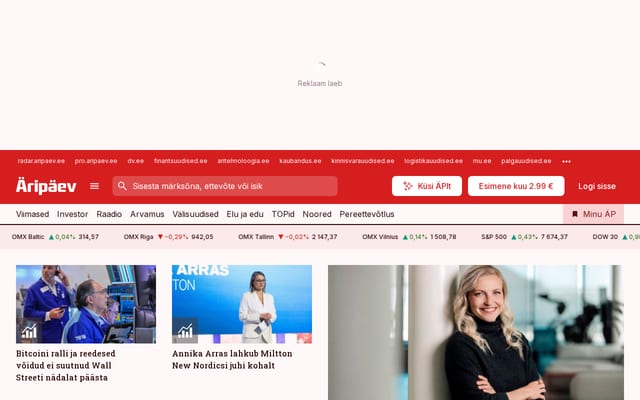 Screenshot of aripaev.ee