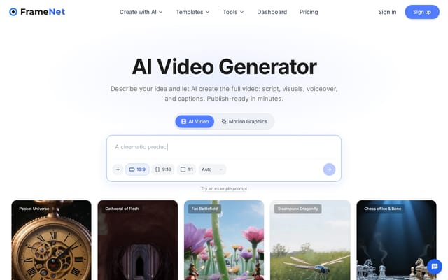 Screenshot of framenet.ai
