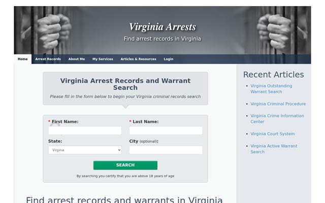 Screenshot of virginiaarrests.org