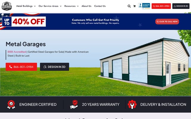 Screenshot of americanmetalgarages.com