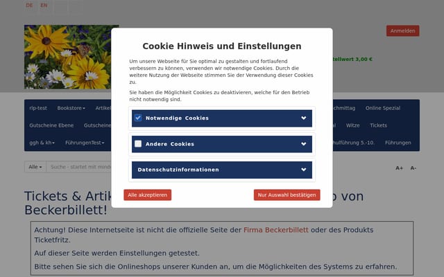Screenshot of ticketfritz.de