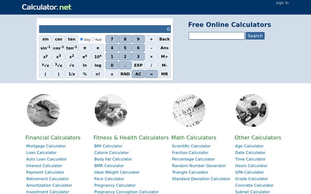 Screenshot of calculator.net