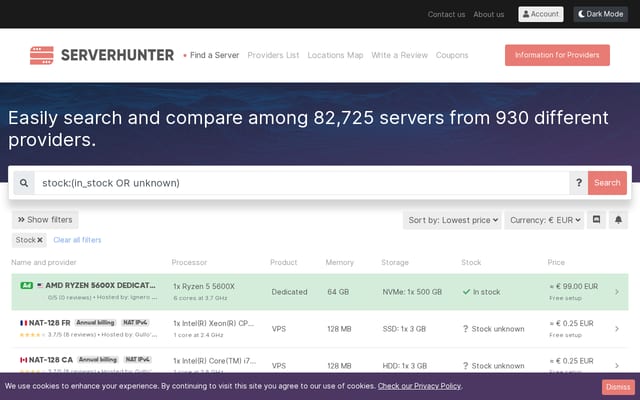 Screenshot of serverhunter.com