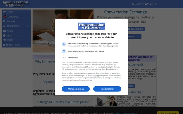 Screenshot of conversationexchange.com