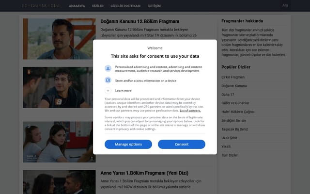 Screenshot of fragmanlarim.com