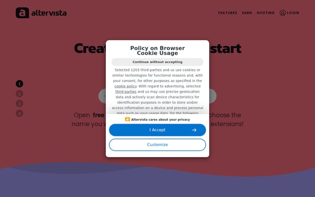 Screenshot of altervista.org