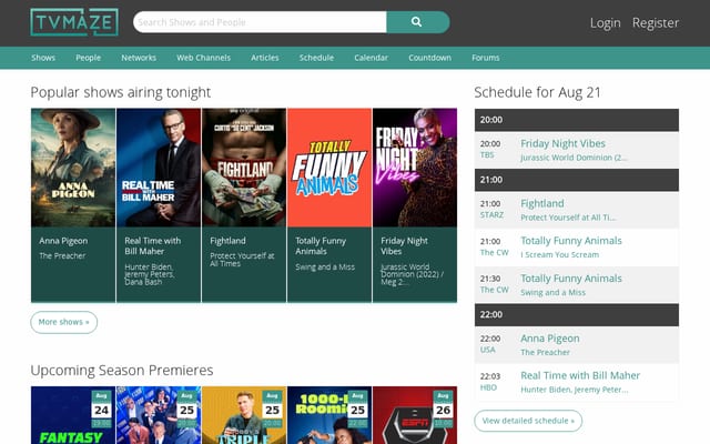 Screenshot of tvmaze.com