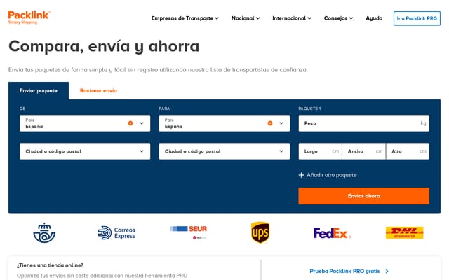 Screenshot of packlink.es