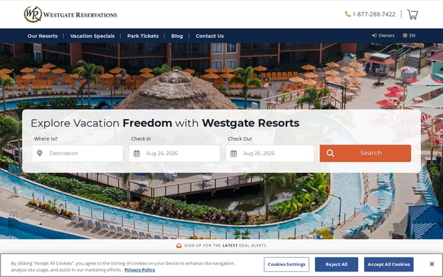 Screenshot of westgatereservations.com