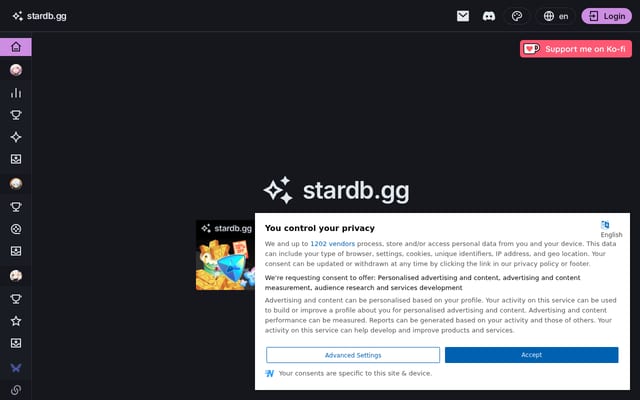 Screenshot of stardb.gg