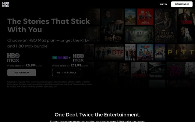 Screenshot of hbomax.com