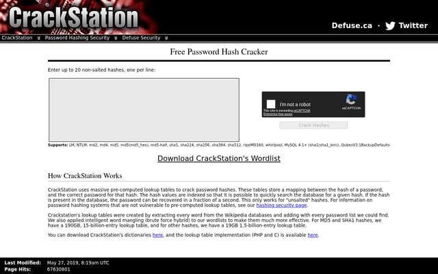 Screenshot of crackstation.net