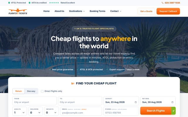 Screenshot of flightsandtickets.co.uk