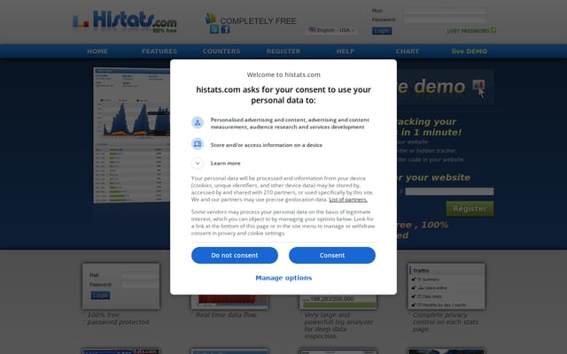 Screenshot of histats.com