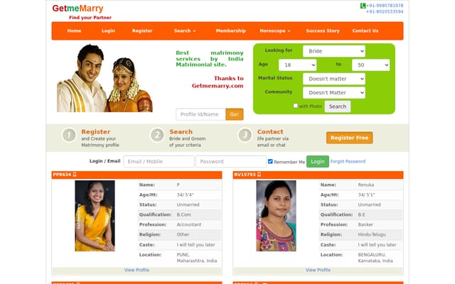 Screenshot of getmemarry.com