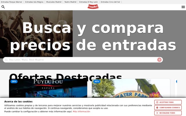 Screenshot of taquilla.com