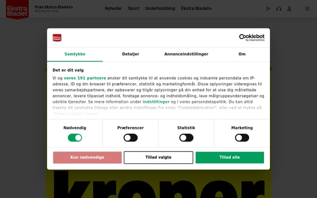 Screenshot of ekstrabladet.dk