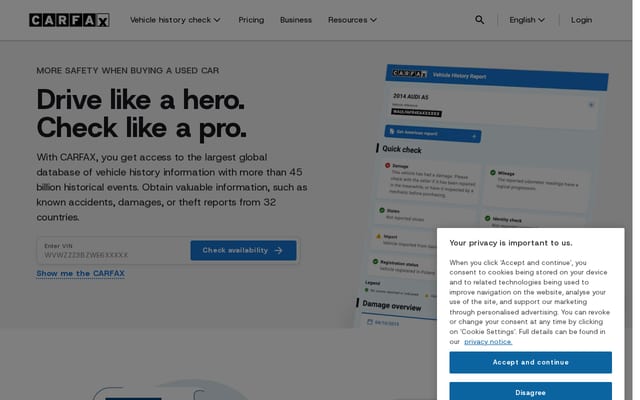 Screenshot of carfax.eu