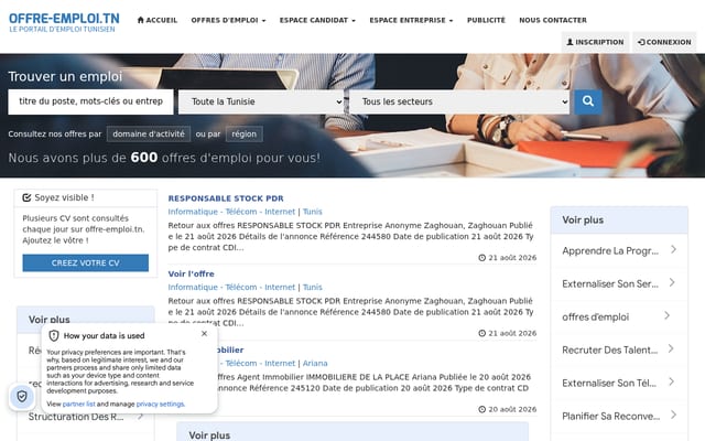 Screenshot of offre-emploi.tn